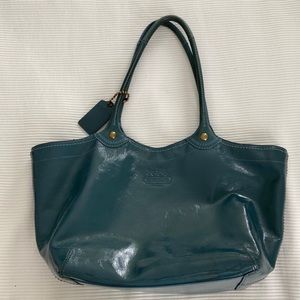 Coach 12362 turquoise patent leather tote handbag